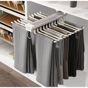 Trouser Rack 22 Rods Sliding Pull Out Pants Hanger Holder Closet Organizer Beige